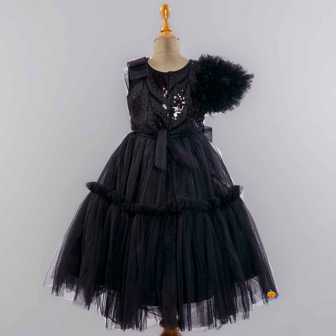 Black Pleated Gown for Girls Back View