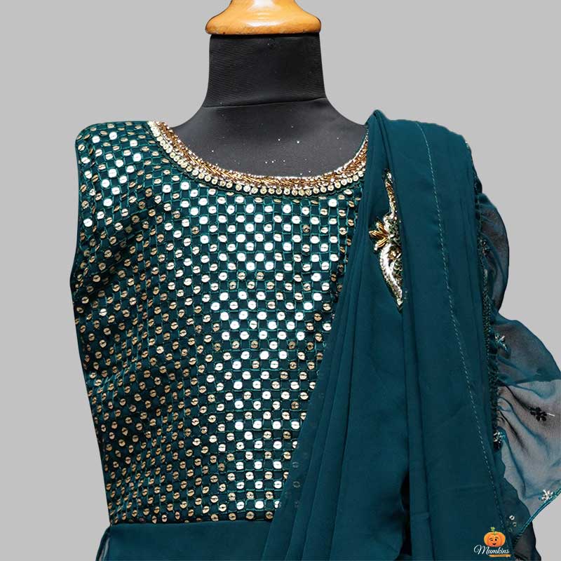 Green Long Girls Gown Dress Close Up View