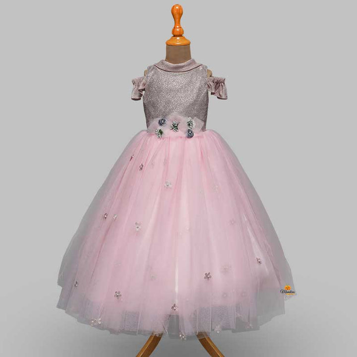 Pink Glittery Long Kids Gown Front View