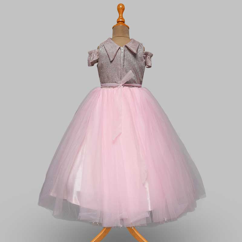 Pink Glittery Long Kids Gown Back View