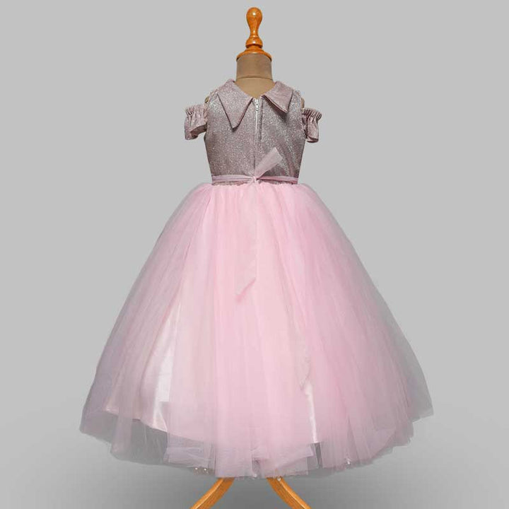 Pink Glittery Long Kids Gown Back View