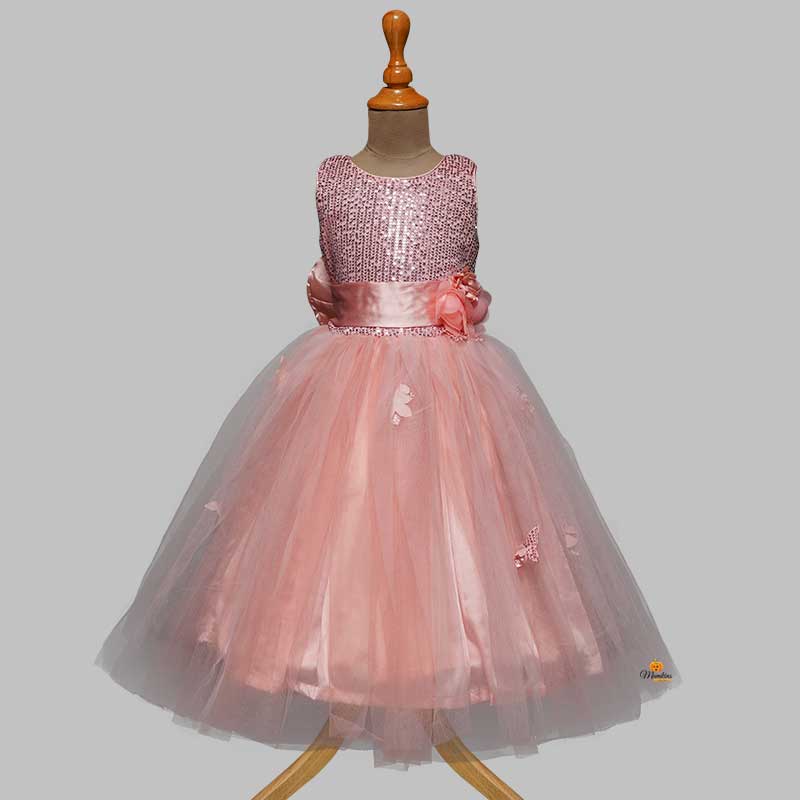 Pink Long Gown For Girls Front View