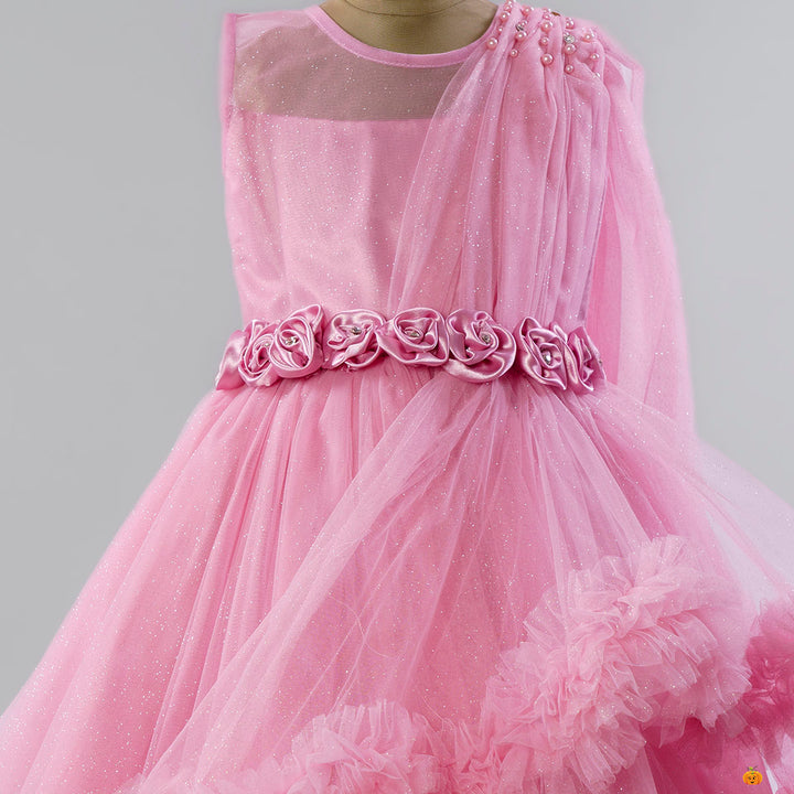 Onion Girls Gown with One Side Frill Close Up View