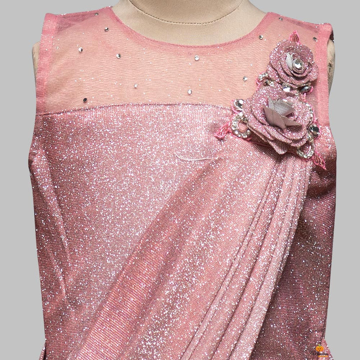 Onion Gown for Girls with Attached Dupatta Close Up View