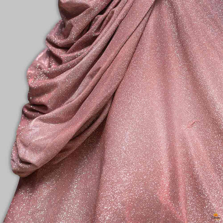 Onion Gown for Girls with Attached Dupatta Close Up View
