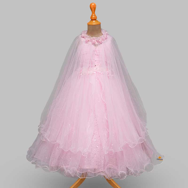 Pink Long Gown for Girls Front View