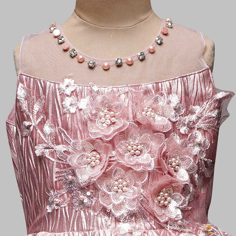 Onion & Sea Green Kids Gown Close Up View 