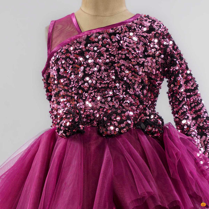 Wine Sequin Gown for Girls Close Up View