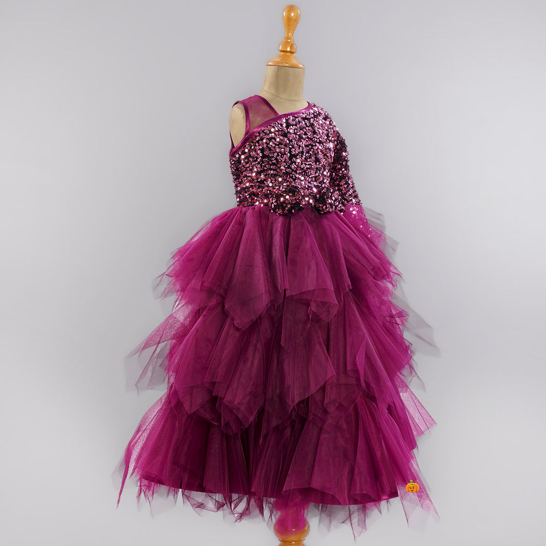 Wine Sequin Gown for Girls Side View