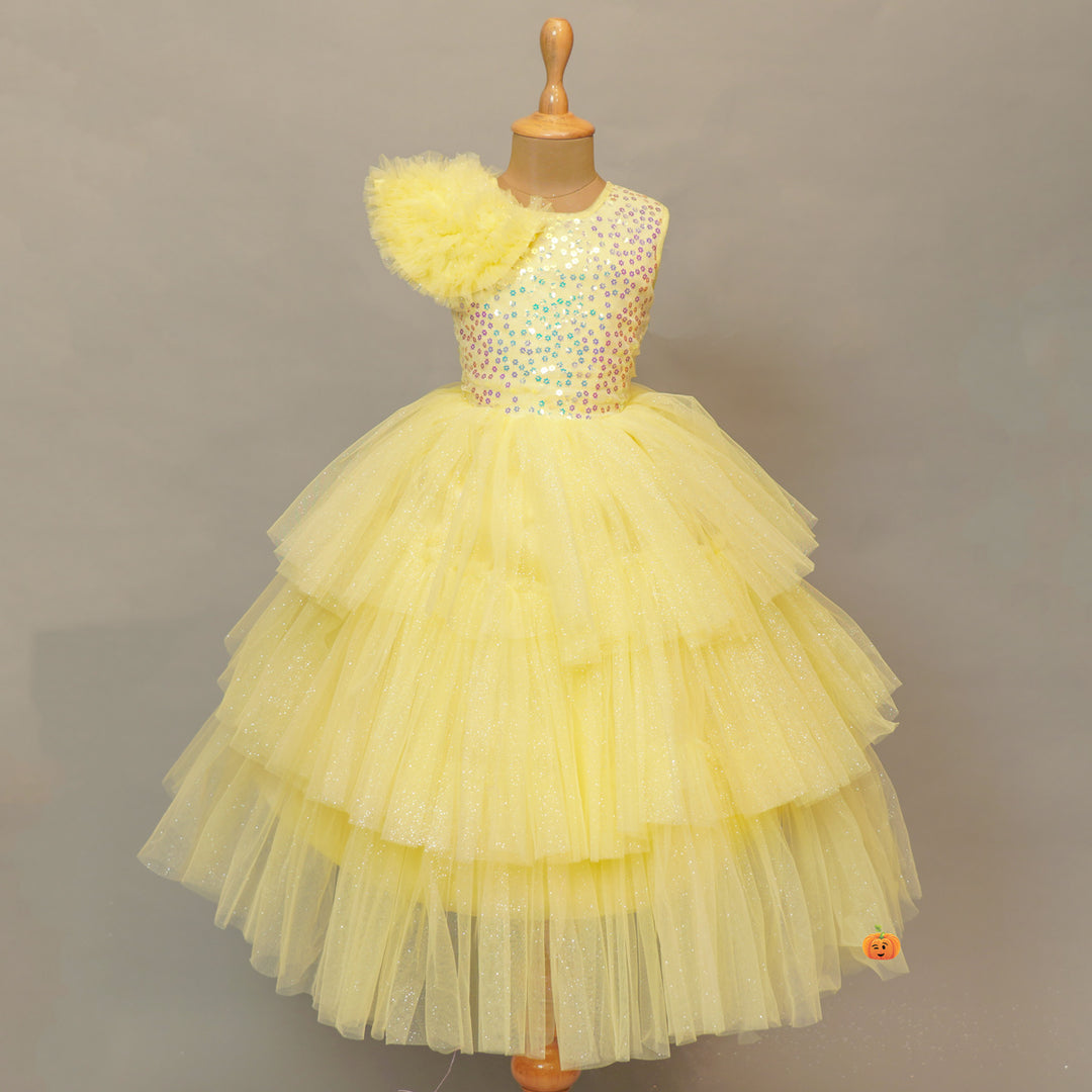 Lemon Layered Gown for Girls Front View
