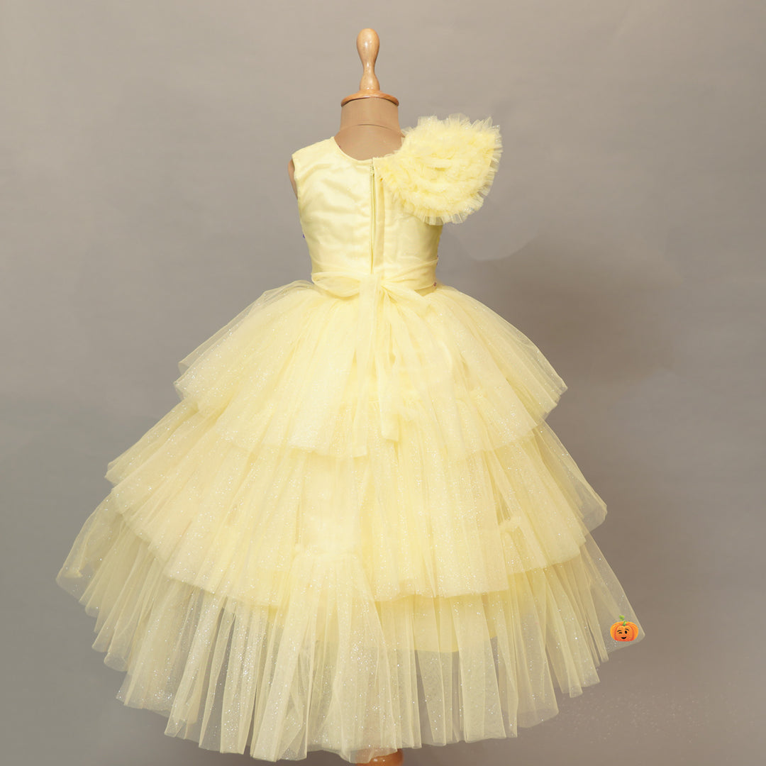 Lemon Layered Gown for Girls Back View