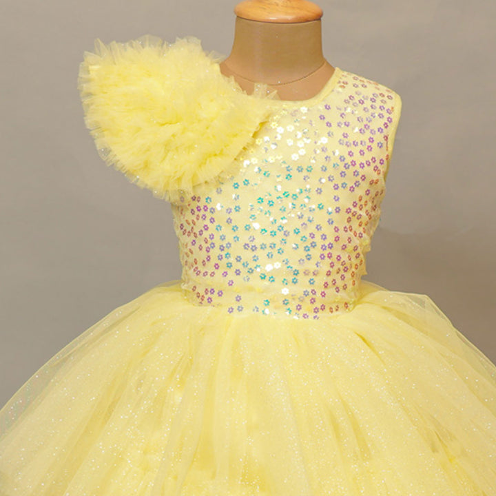 Lemon Layered Gown for Girls Close Up View