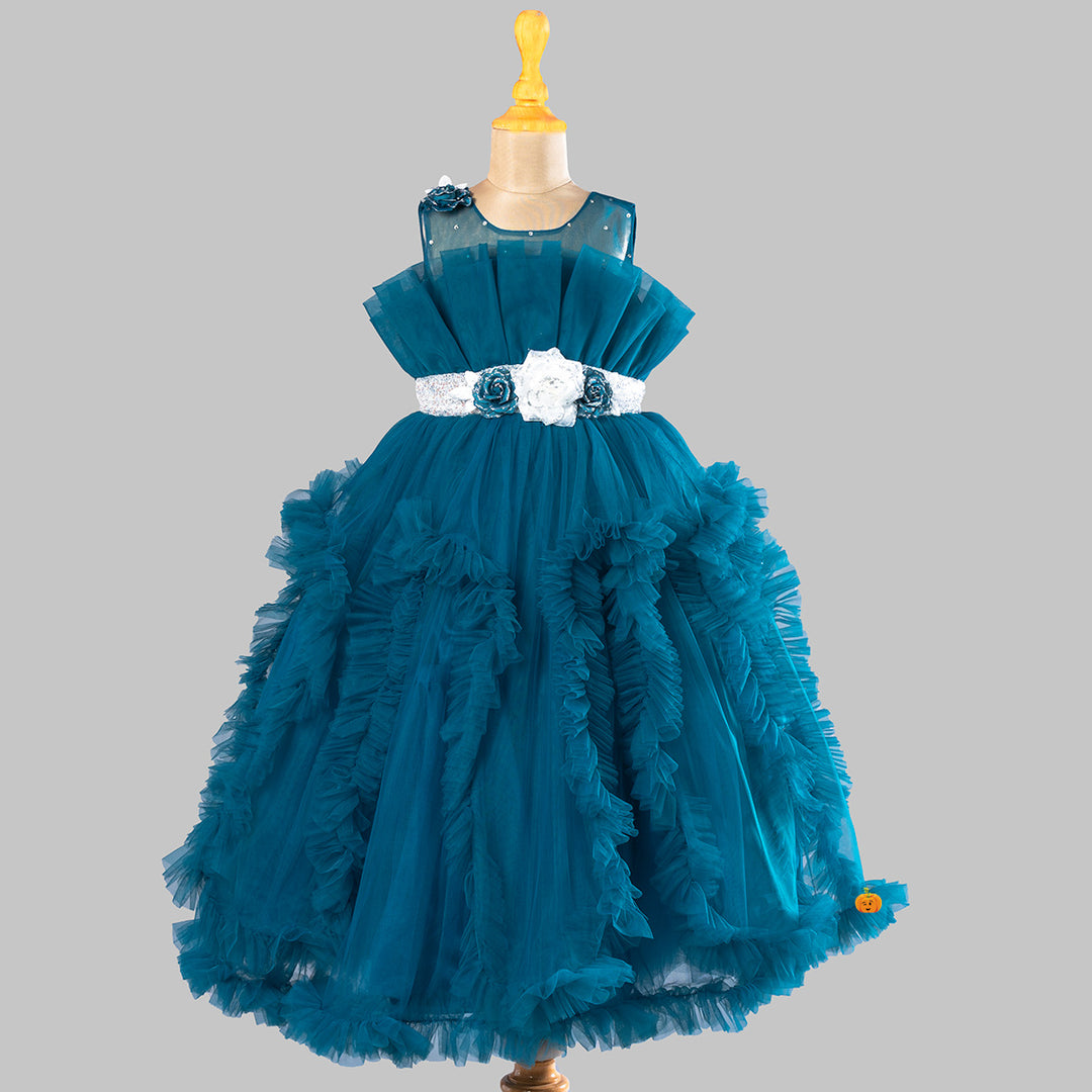 Long Frill Net Girls Gown Front View