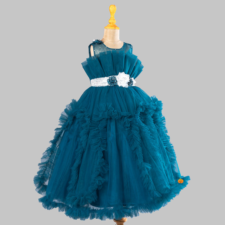 Long Frill Net Girls Gown Side View