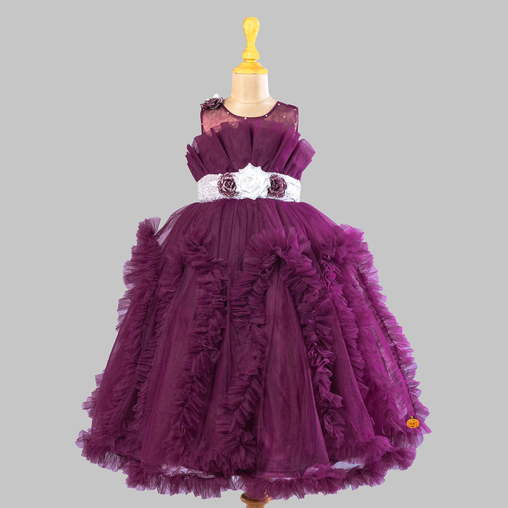 Long Frill Net Girls Gown Front View