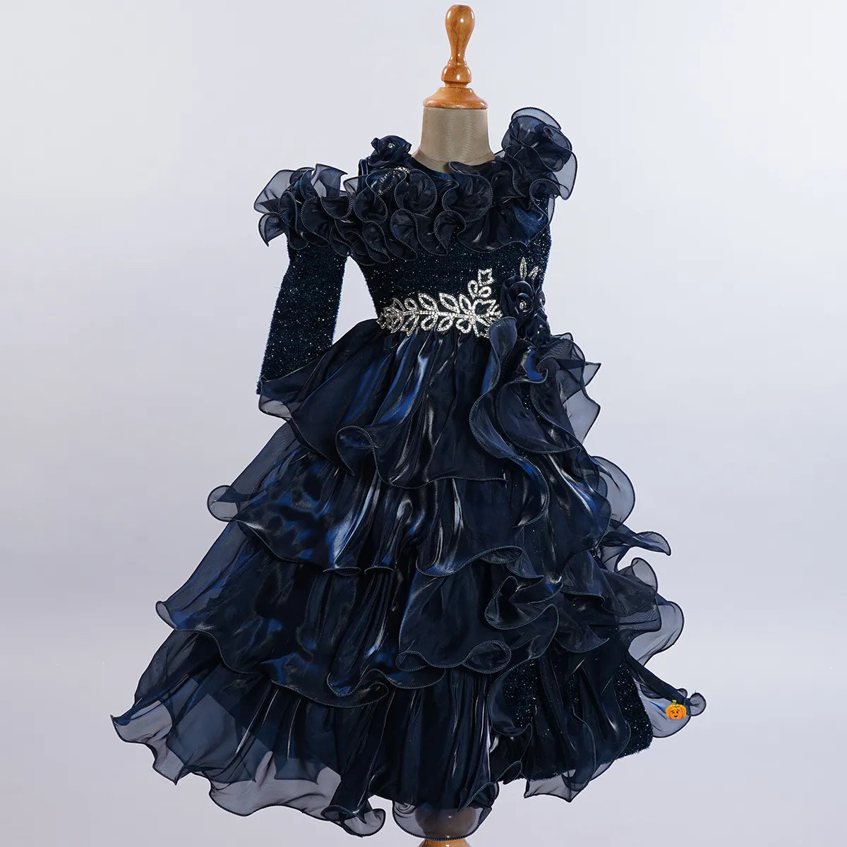Neutral-coloured, frill gown
