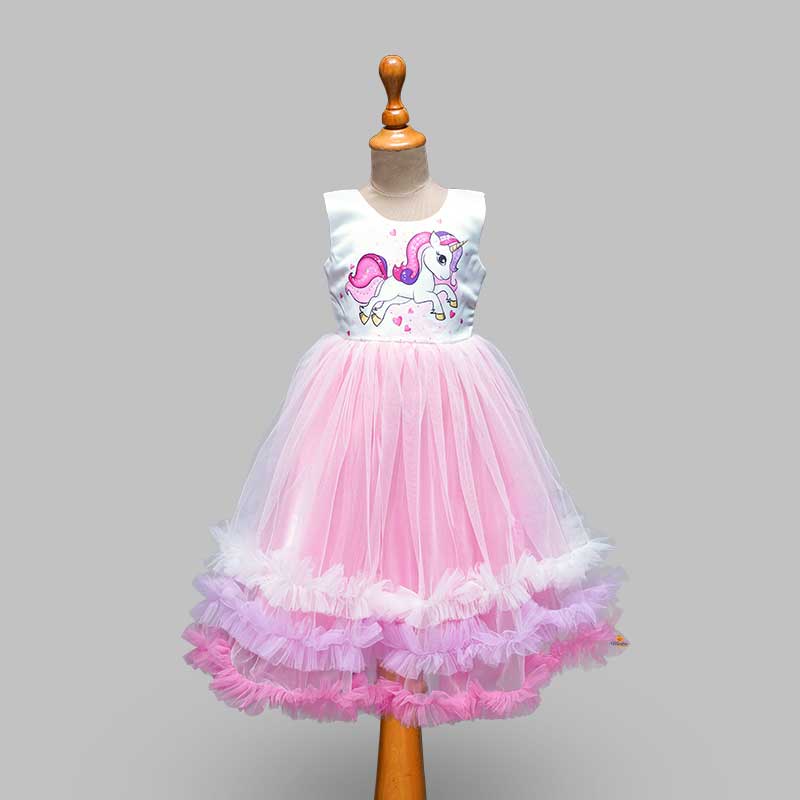 Multi Unicorn Gown for Girls Front View