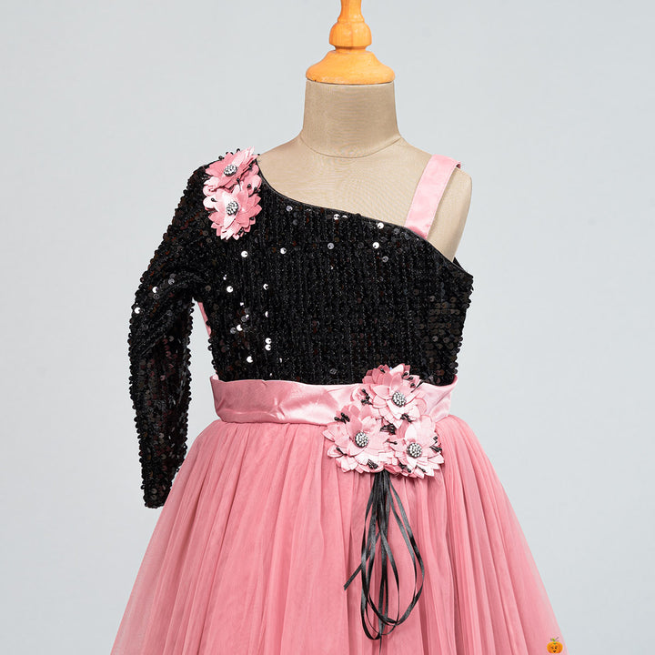 Black & Onion Sequin Girlish Gown Close Up View