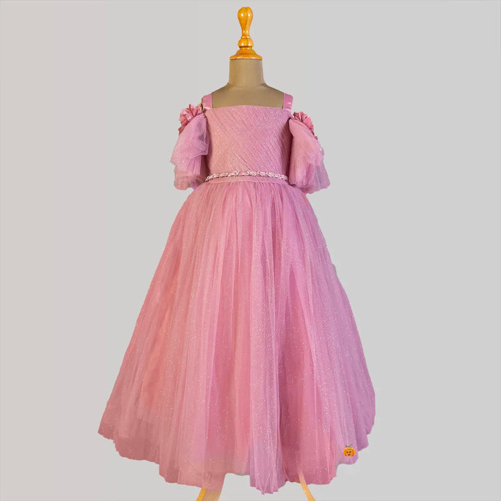 Off Shoulder Onion Long Girls Gown Front View