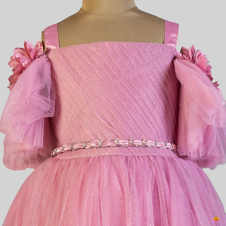 Off Shoulder Onion Long Girls Gown Close Up View