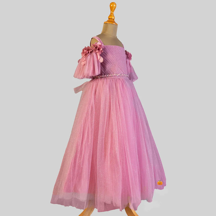 Off Shoulder Onion Long Girls Gown Side View