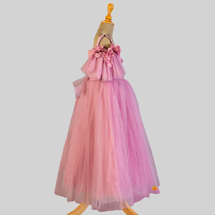 Off Shoulder Onion Long Girls Gown Side View