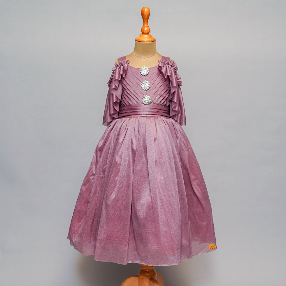 Purple & Pink Party Wear Girls Gown Front View