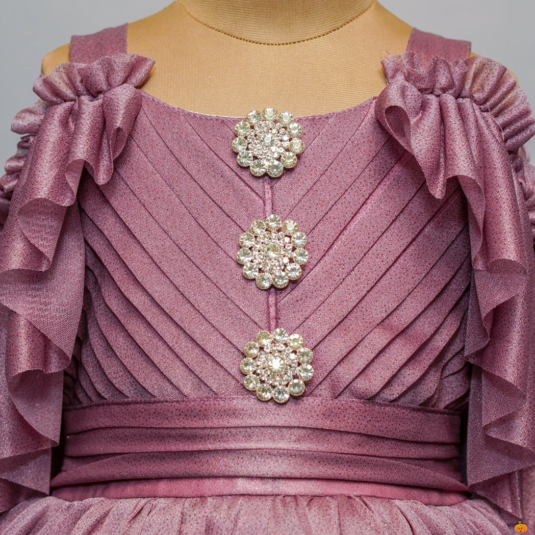 Purple & Pink Party Wear Girls Gown Close Up View