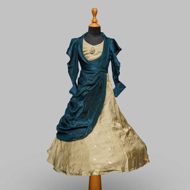 Dark Green Party Long Gown for Girls Front View