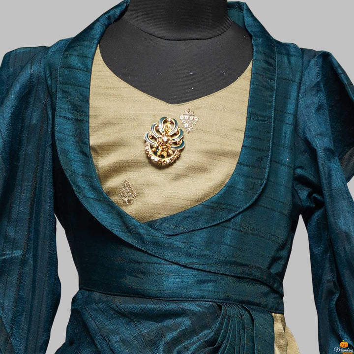 Dark Green Party Long Gown for Girls Close Up View