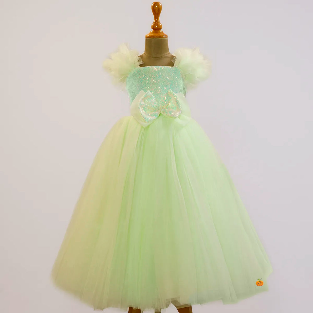 Sequin Bow Long Girlish Gown Front View