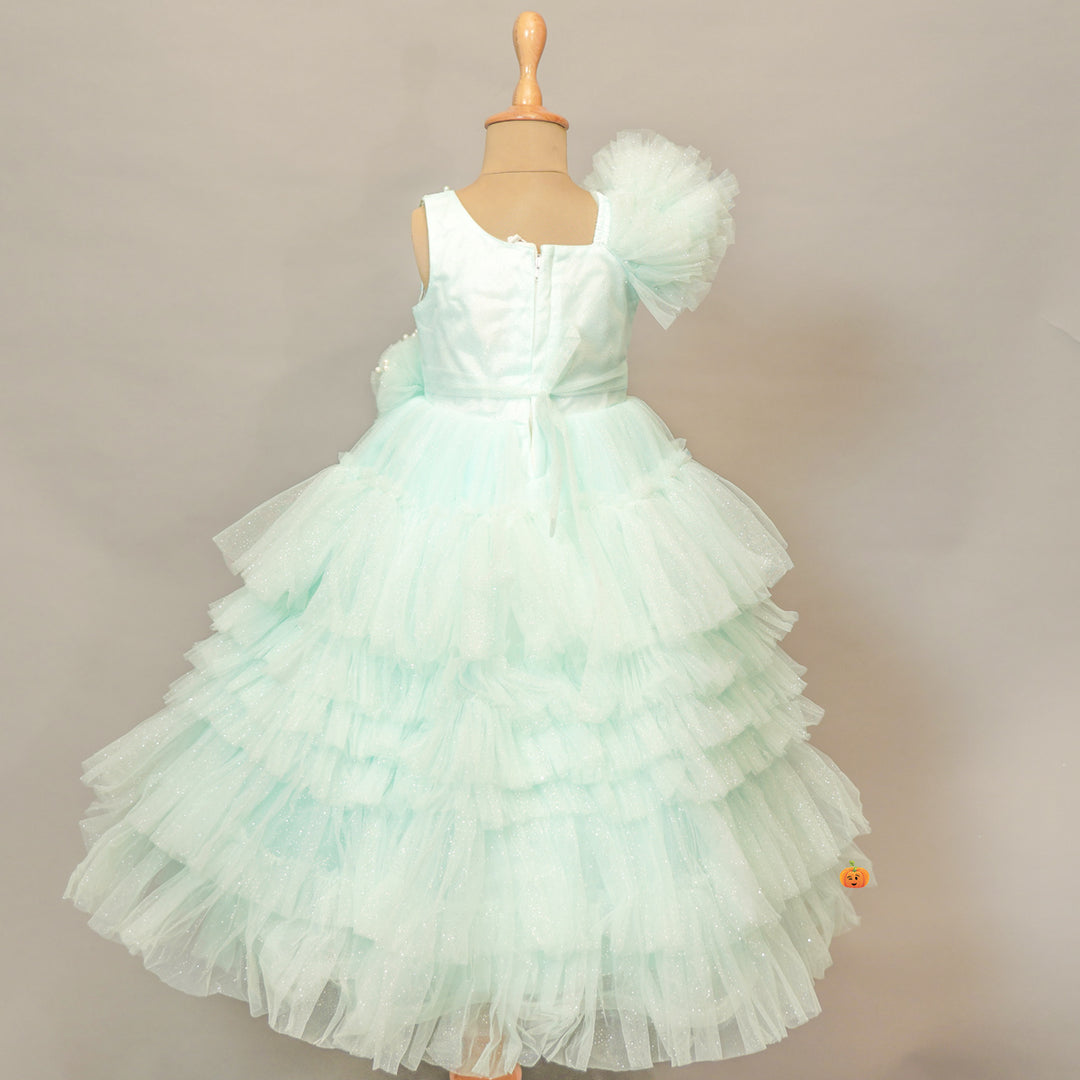 Sky Blue Party Gown for Girls Back View