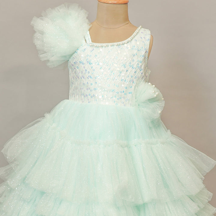 Sky Blue Party Gown for Girls Close Up View