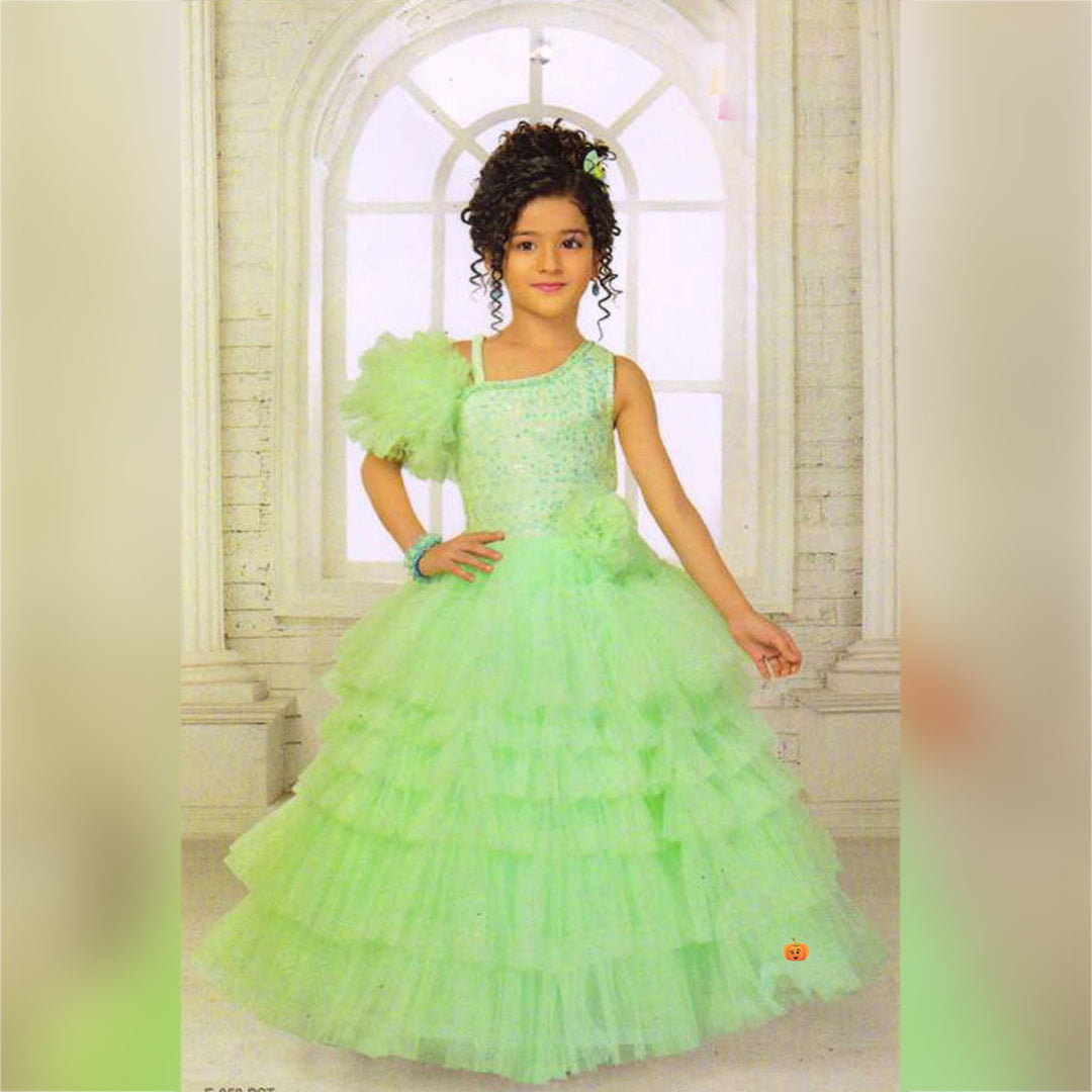Sky Blue Party Gown for Girls Front View