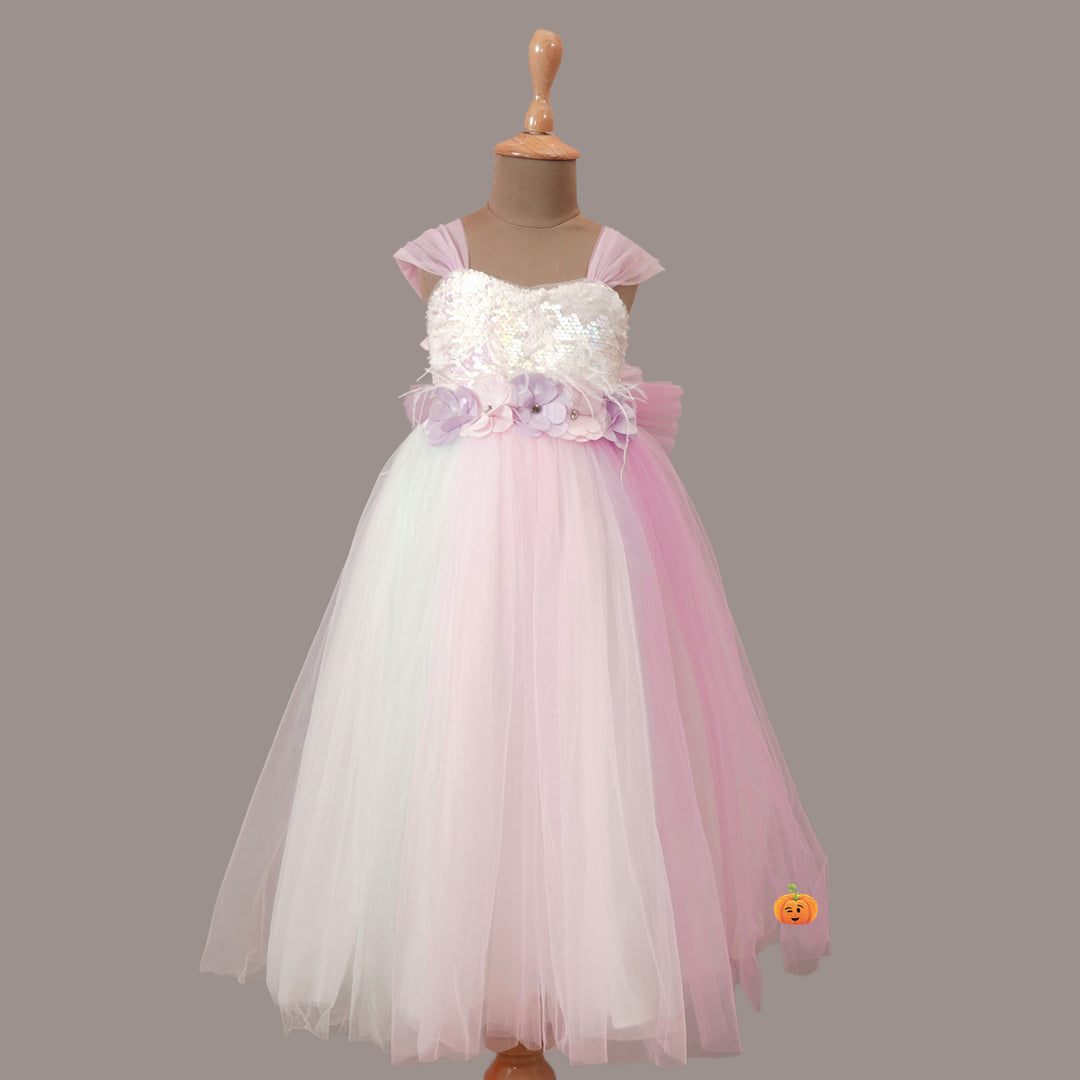 Party Wear Girlish Gown with Sequin & Flower Design Front View