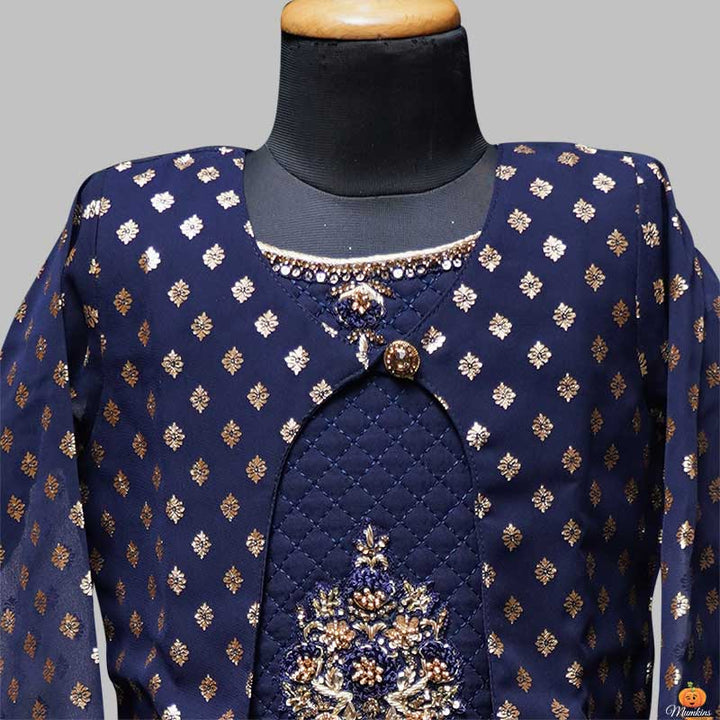 Navy Blue Gown for Girls Close Up 