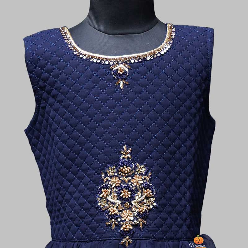 Navy Blue Gown for Girls Close Up 