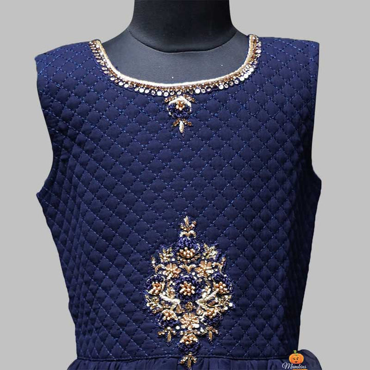 Navy Blue Gown for Girls Close Up 