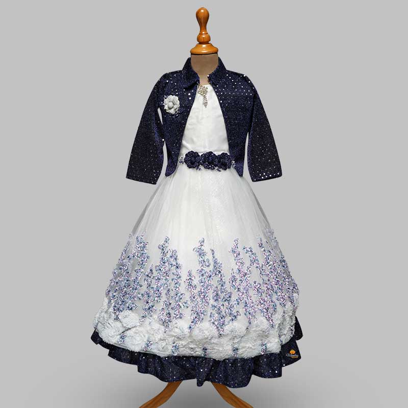 Blue & Wine Long Kids Gown Front View