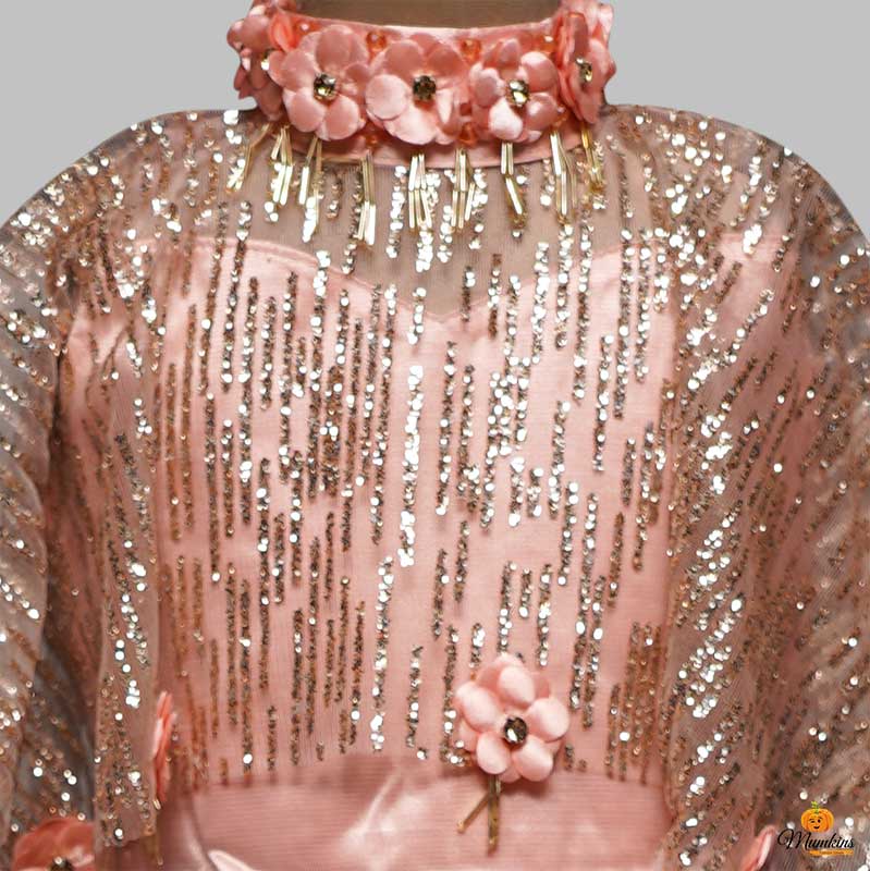  Peach Long Gown For Kids Close Up View