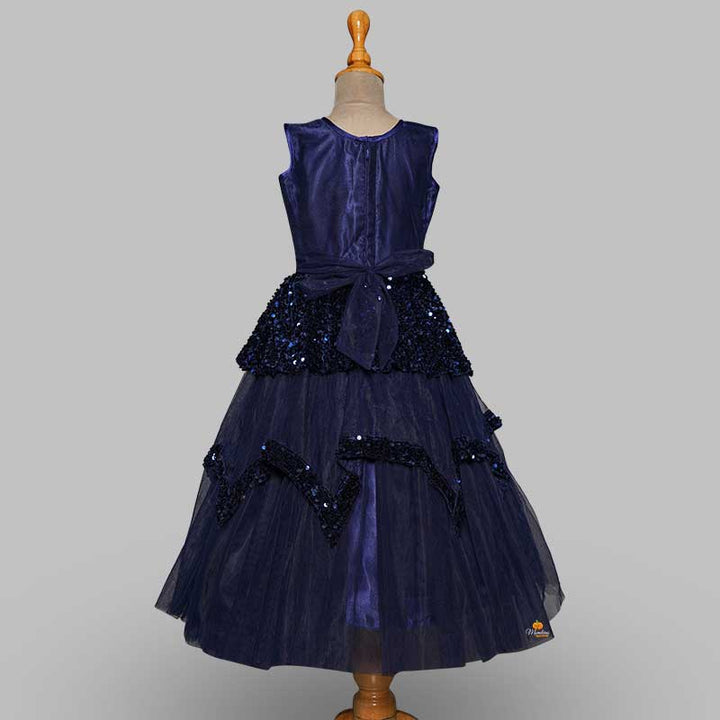 Blue Gown For Kids With Elegant Sequins Back View
