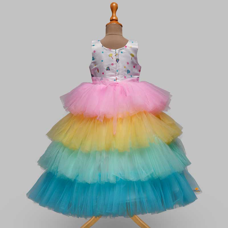 Multi Unicorn Sleeveless Girlish Gown Back View