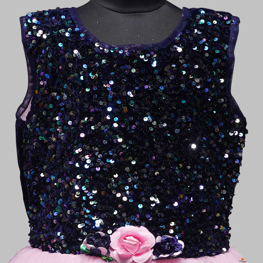 Sequin Designer Gown For Girls Close Up View