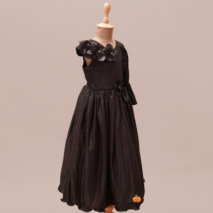 Black One Sleeve Party Wear Girls Gown Side View