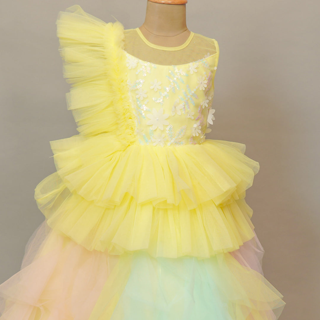 Multi Layered Party Gown for Girls Close Up View
