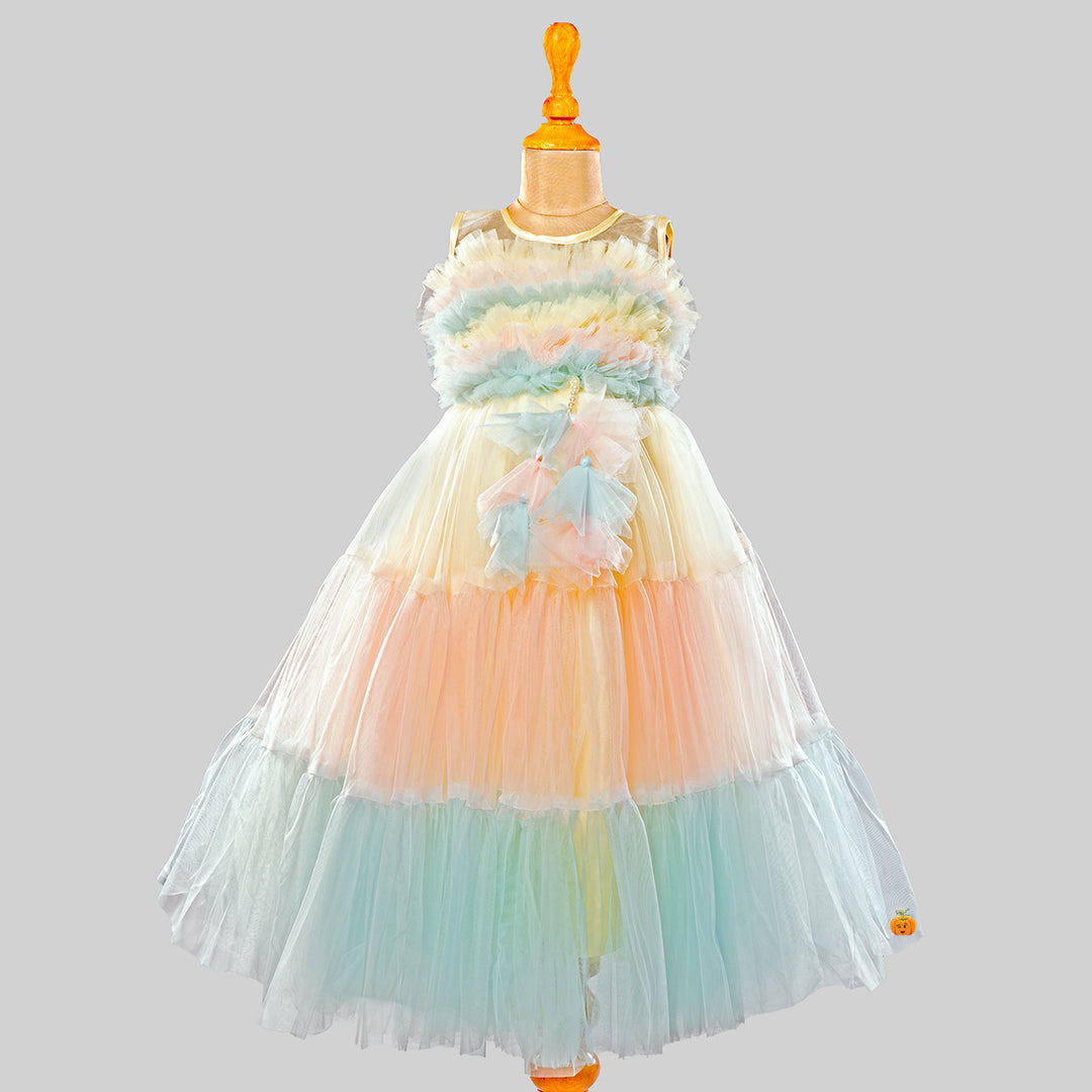 Multi Colored Frill Girlish Gown Front View