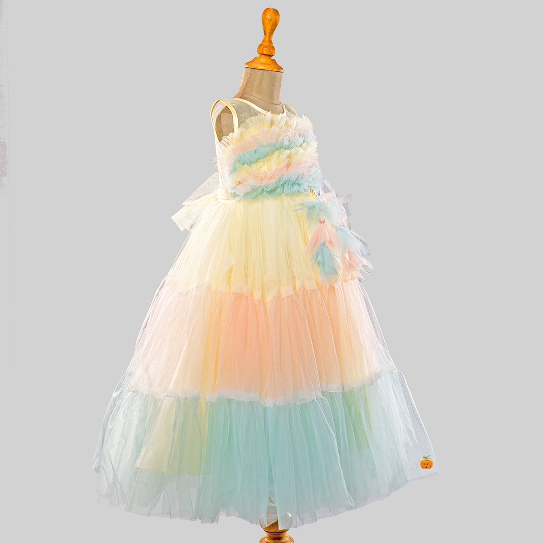 Multi Colored Frill Girlish Gown Side View