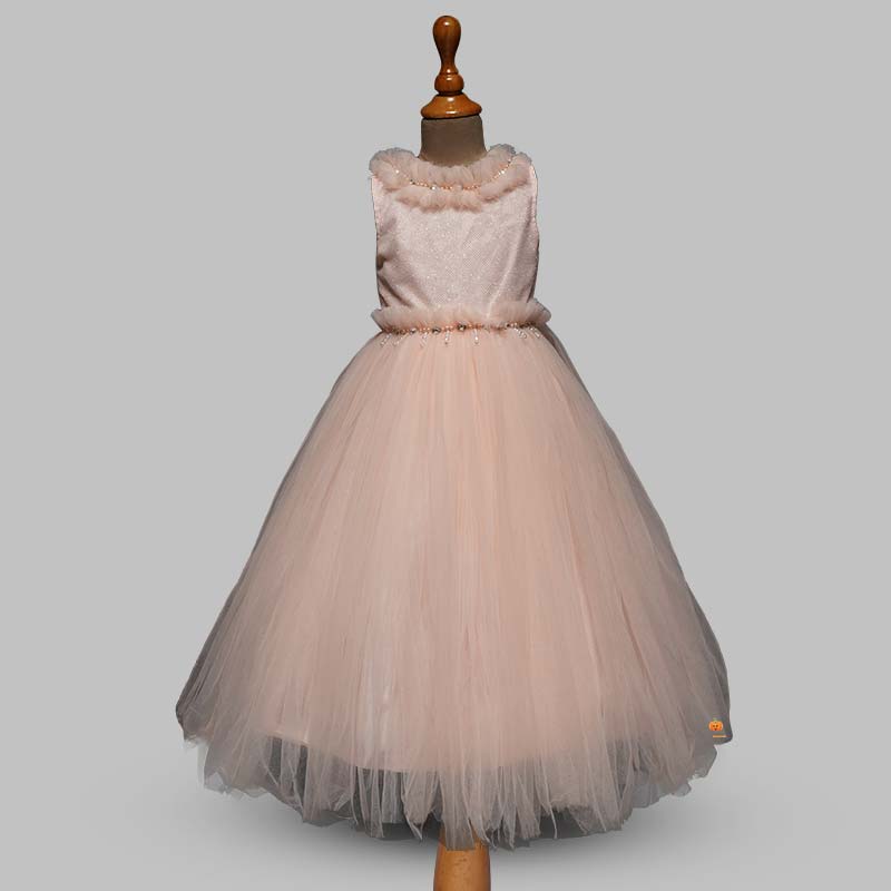 Peach Long Gown For Girls Front View