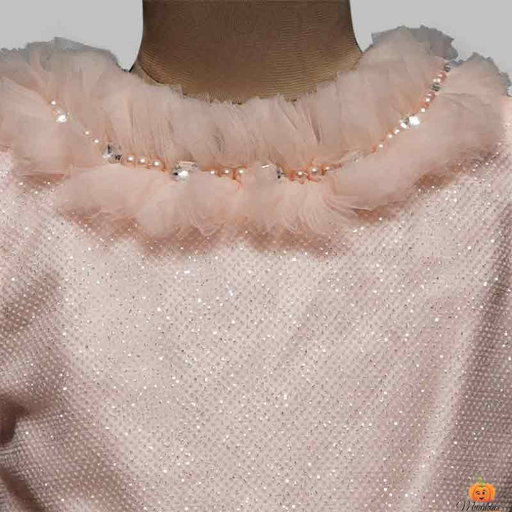 Peach Long Gown For Girls Close Up View 