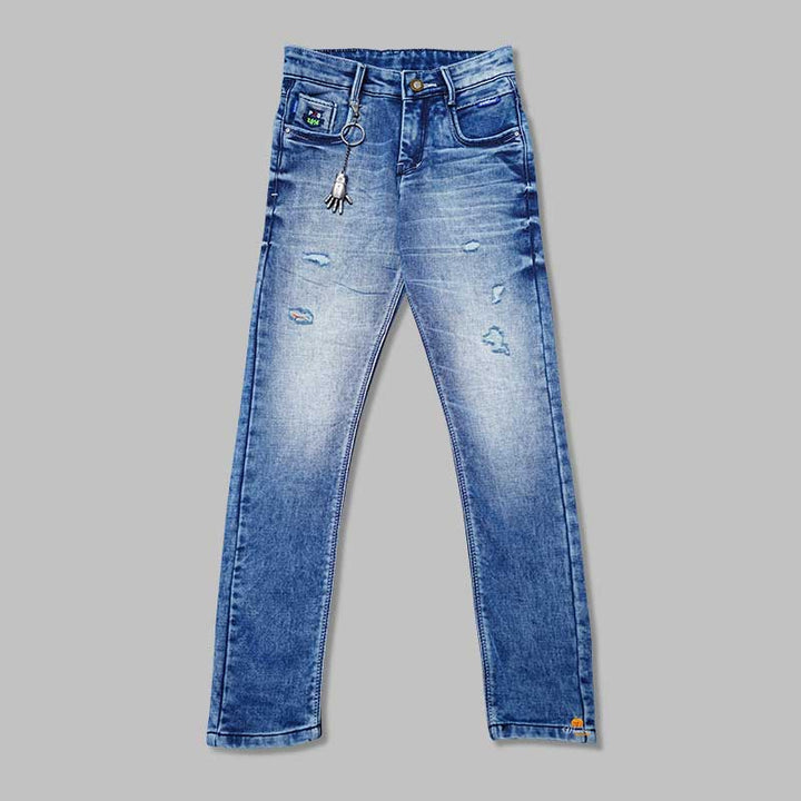 Dark Blue Rugged Pattern Jeans for Boys Front 